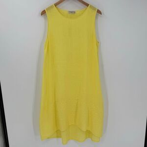 Terzo Millennio Yellow 100% Linen Italy Sleeveless Midi Eyelet Hem Dress Medium‎